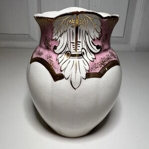 Victorian Ironstone 5" Vase Pink White & Gold